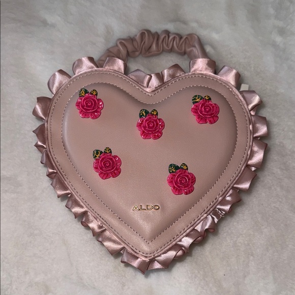 Aldo Pink Heart valentine’s Day Bag with 3D Rose Details